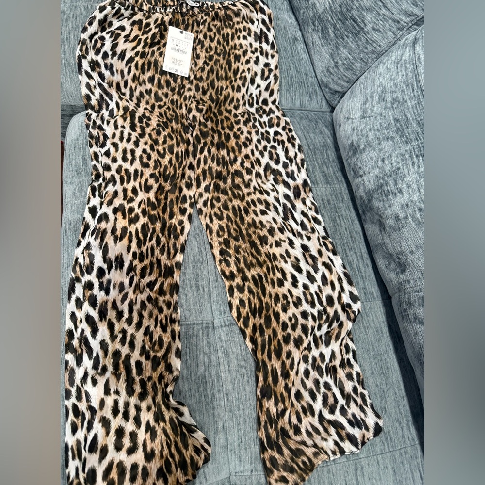 Zara Leopard Print Wide Leg Pants